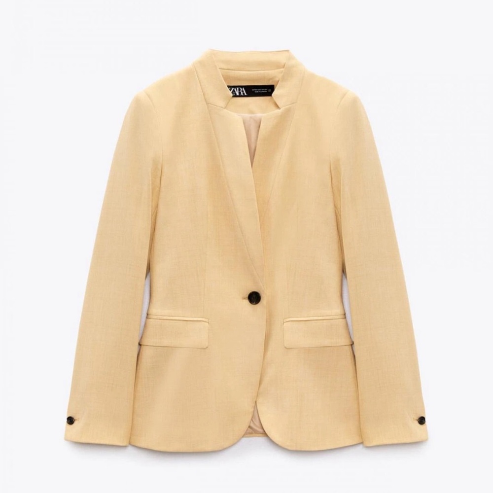 ZARA Single Button Blazer Sz 10 Inverted Lapel Collar Workwear NEW